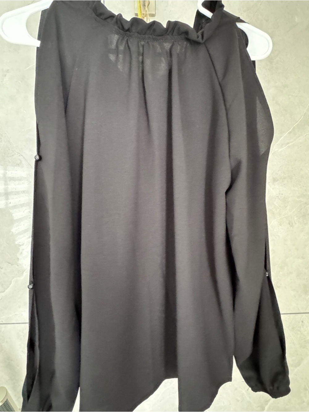 Black Cold-Shoulder open sheer Long Sleeve Top - Women